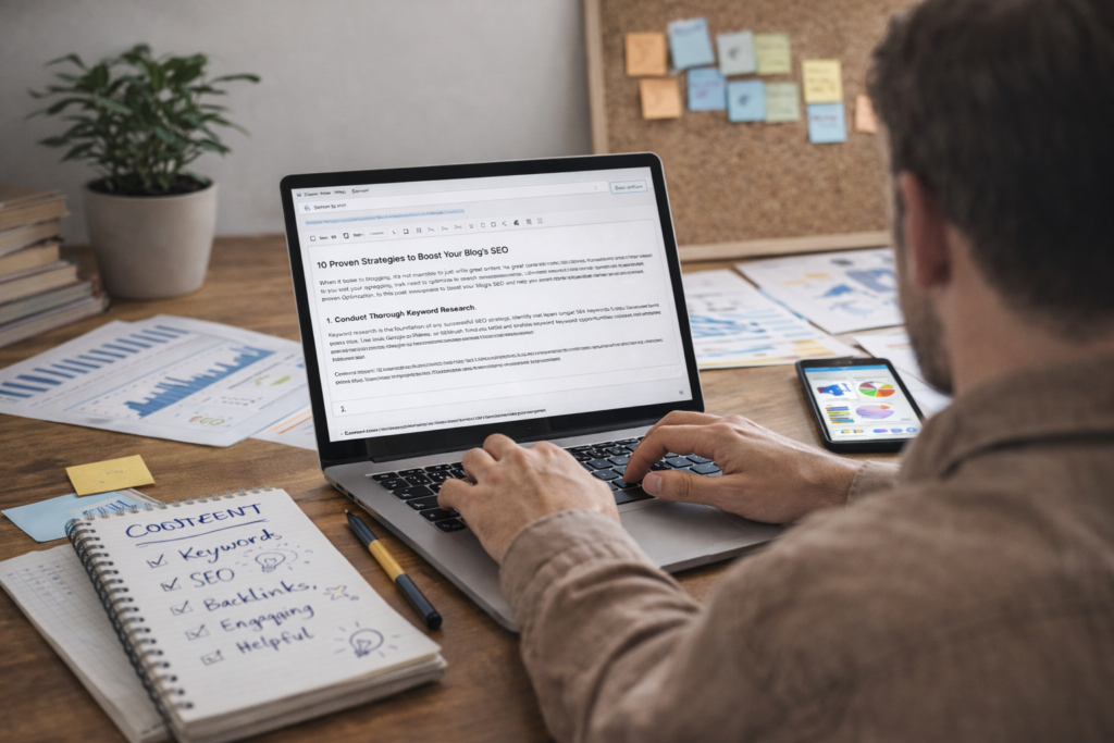 SEO content specialist writing optimised website content to increase organic rankings