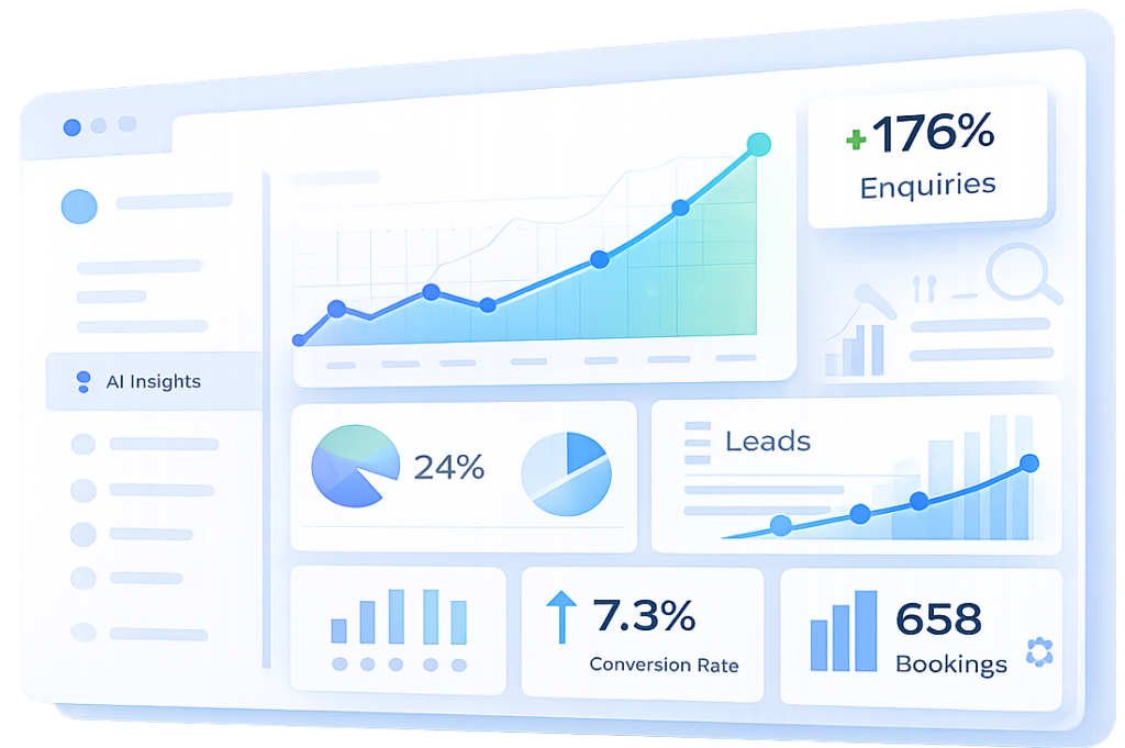 Marketing dashboard showing the improvements of one of Qwicker's clients
